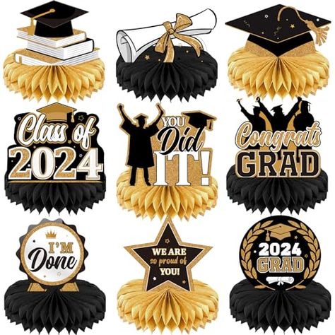 Yisong 9 Pieces 2024 Graduation Party Table Decorations Class of 2024 Congrats Graduation Centerpieces for Tables Congratulate Honeycomb Centerpiece Table Topper for Grad Party Favor(Black Gold) Gold Table Centerpieces, Graduation Party Table Decorations, Gold Graduation Decorations, Graduation Centerpieces, Grad Party Favors, Graduation Table Decorations, Graduation Party Table, Graduation Centerpiece, Photobooth Props Printable