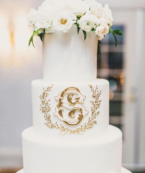 Wedding Cake With Monogram, Monogrammed Wedding Cake, Cake With Monogram, Wedding Cake With Initials, Monogram Wedding Cake, You're So Golden, 3 Tier Wedding Cakes, Monogram Cake, Gorgeous Wedding Cake