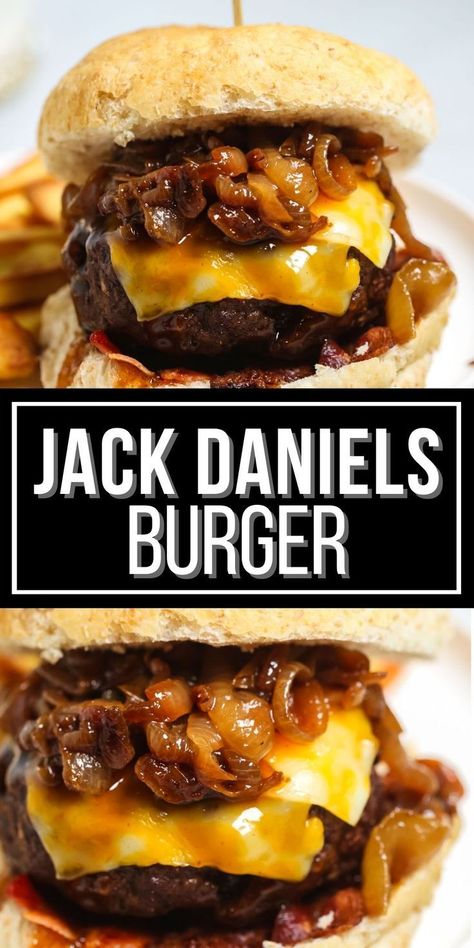 This Jack Daniels burger is the ultimate meal. It starts with juicy ground sirloin that is topped with flavorful Jack Daniels glaze and gooey melted Colby Jack cheese. These burgers are super simple to make and loaded with flavor! Add your favorite toppings and you have a weeknight meal that is sure to impress! Jack Daniels Burger Recipe, Jack Daniels Burger, Jack Daniels Glaze, Whiskey Burger, Easy Burger Recipe, Hamburger Dishes, Best Burger Recipe, The Best Burger, Ground Sirloin