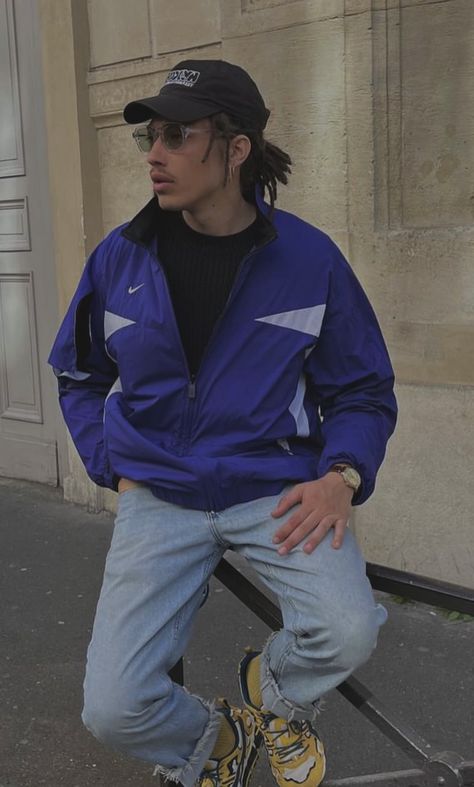 Blue Windbreaker Outfit Men, 90s Windbreaker Outfit, Windbreaker Outfit Men, Man Fits, Windbreaker Outfit, 90s Windbreaker, Mens Windbreaker, Vintage Windbreaker, Men Fits