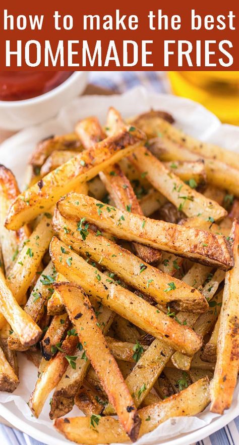 Healthy French Fries Baked, Healthy Homemade French Fries, Frenchfries Homemade Oven, Potatoe Fries In The Oven, Homemade French Fries Oven, Best Homemade Fries Oven Baked, Best Baked French Fries, Oven Baked Fries Recipe, Convection Oven French Fries