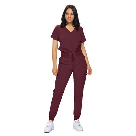 PRICES MAY VARY. PETITE AND REGULAR SIZING- Fit is important, go with Monarch scrub sets for the size that fits YOU. Refer to our size chart for the perfect fit scrubs! PREMIUM STRETCH- Our Poly/Spandex blend scrub set is crafted from a high-quality blend of stretch fabric, ensuring durability, flexibility, and all-day comfort. TUCK-IN SCRUB TOP- Keep it simple and clean with this one pocket tuckable top for a modern, professional look. MODERN RELAXED FIT JOGGER PANTS- Featuring a soft-ribbed wa Jogger Scrubs, Fit Scrubs, Navy Blue Scrubs, Pink Scrubs, Cute Scrubs, Nursing Fashion, Scrubs Uniform, Safety Clothing, Fitted Joggers