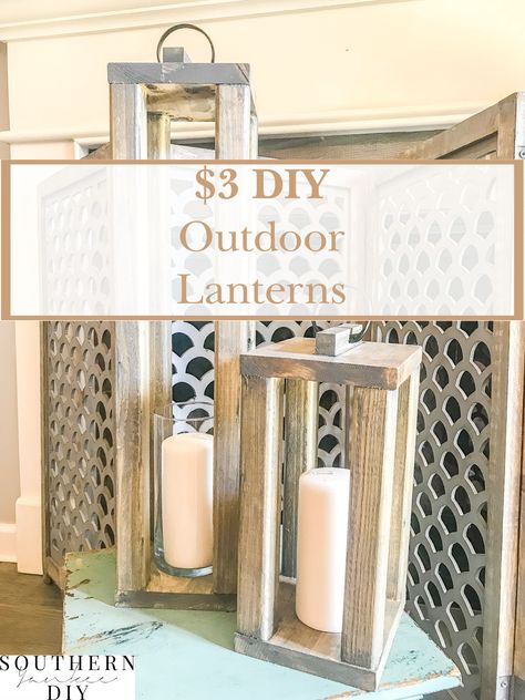 Diy Outdoor Lanterns How To Make, Metal Lanterns Diy, Diy Floor Lanterns, Wooden Porch Decorations, Front Porch Decor With Laterns, Diy Large Lantern, Lantern Patterns Templates, Outdoor Wood Decor Diy Projects, Diy Fall Lanterns