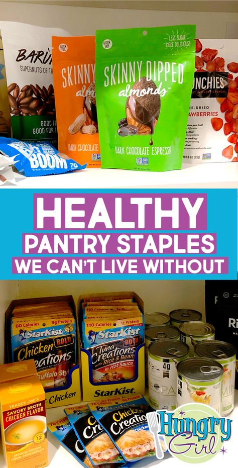 Pantry Healthy Snacks, Healthy Snacks Pantry, Healthy Packaged Foods, Healthy Grocery Snacks, Shelf Stable Lunch Ideas, Shelf Stable Breakfast Ideas, Ww Store Bought Food, Low Calorie Store Bought Food, Shelf Stable Healthy Snacks