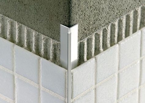 Outside Corner Tile Edges | Tile edge trim in aluminium (concealed, outside corner) MOSAICTEC RJF ... Tile Edge Trim, Tile Edge, Decor Baie, Diy Ikea, Corner Wall, Tile Trim, Tile Work, Shower Room, Tile Patterns