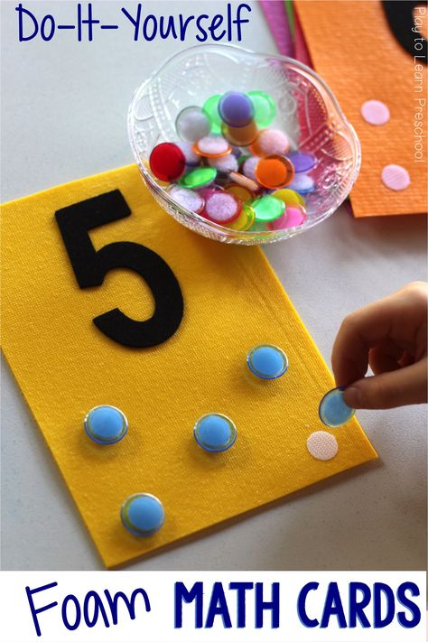 These easy Foam Math Cards "hit the spot"" when you want to add something new! This center works well for independent practice on one-to-one correspondence. via @PlayToLearnPS Easy Math Centers, Math Counting Activities, Easy Math Activities, Preschool Math Centers, Preschool Math Games, Counting Activities Preschool, Mathematics Activities, Prek Math, Teaching Numbers