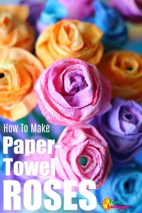 Make paper towel roses that look like real roses with this easy craft tutorial.  Great craft for kids to make during a flower unit! #KidsCrafts  #FlowerCrafts #PaperRoses Paper Towel Roses, Paper Towel Roses Diy, Rose Crafts For Kids, Paper Towel Flowers, Birthday Crafts For Kids, Roses Craft, Rose Craft, Paper Towel Crafts, Happy Hooligans