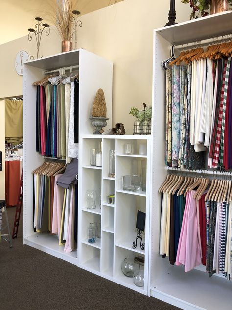 Hijab Boutique Interior, Event Rentals Showroom, Boutique Interior Ideas, Temporary Wardrobe, Planner Storage, Warehouse Layout, Warehouse Showroom, Inventory Organization, Custom Closet Design