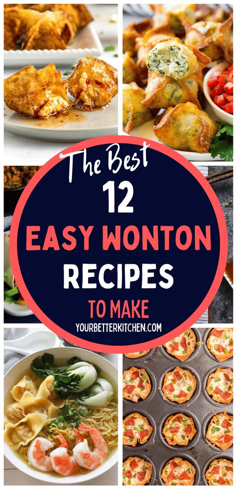 Easy Wonton Recipes, Wonton Filling Recipes, Wonton Wrapper Recipes Appetizers, Pork Wontons, Wonton Appetizers, Wonton Wraps, Wonton Wrapper Recipes, Wonton Tacos, Chicken Wontons