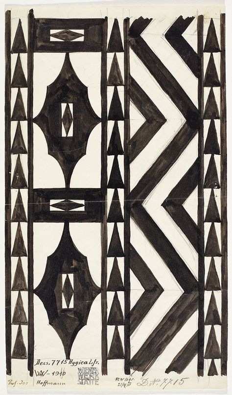 Josef Hoffmann. Design for a runner Hygica for the Wiener Werkstätte, pattern no. 7715, 1910. Backhausen GmbH. Photo © MAK/Georg Mayer < Ways to Modernism: Josef Hoffmann, Adolf Loos, and Their Impact | Yatzer. (hva) Josef Hoffmann Architecture, Lines Drawing Pattern, Adolf Loos, Texture Textile, Wiener Werkstatte, Pattern Sketch, Josef Hoffmann, Vienna Secession, Black And White Art