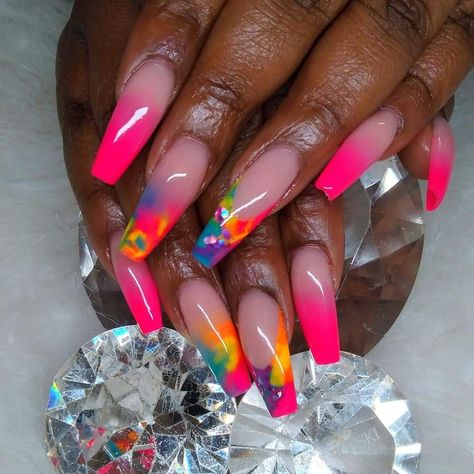 Finger Nail Designs Summer, Neon Spring Nails 2024, Vibrant Nails Short, Spring Nails 2024 Trends Coffin, Lisa Frank Nails Acrylic, Bright Spring Nail Designs, Hot Nails Trends 2024, Festival Nails Acrylic, Cute Spring Nails Acrylic Coffin