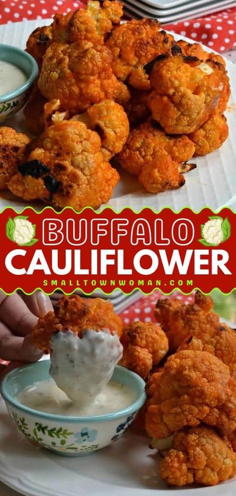 Looking for easy appetizers? Learn how to make Buffalo Cauliflower! Not only are these baked buffalo cauliflower bites crispy and tasty, but they are also a healthy snack idea for your football party food. Plus, this game day recipe is vegan and vegetarian! Baked Buffalo Cauliflower Bites, Buffalo Cauliflower Wings, Buffalo Cauliflower Recipes, Baked Buffalo Cauliflower, Vegan Buffalo Cauliflower, Crispy Cauliflower, Cauliflower Buffalo Wings, Buffalo Cauliflower Bites, Cauliflower Wings