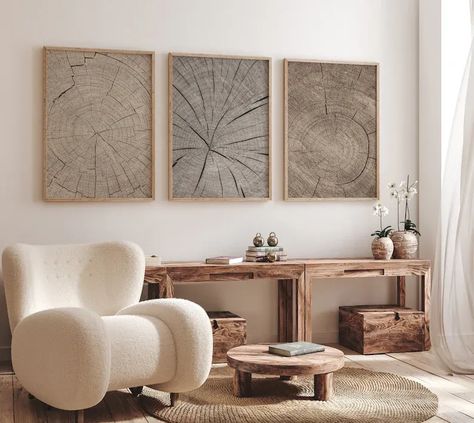 Are you looking for affordable, high-quality printable wall art? We've got you covered with our neutral abstract wall art! Our 3 piece Tree Ring Prints give you the option of wabi sabi, japandi, and mid century modern style at a price that's right for every budget. Earth tone colors keep your prints looking earthy and natural, which means they'll compliment any room in the home. Whether you want to hang them above the couch or bed, our prints are sure to bring a touch of nature into your home! Modern Canvas Painting, Nordic Print, Gallery Wall Art Set, Neutral Art, Neutral Walls, Modern Transitional, Wall Art Set Of 3, Mountain Wall Art, Geometric Wall Art