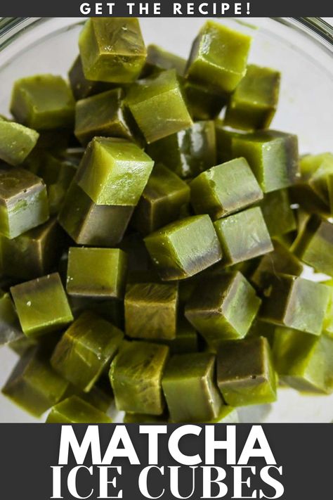 Matcha ice cubes. Matcha Ice Cubes, Ice Cubes Recipe, Ice Cube Recipe, Making Matcha, Good Lemonade Recipe, Fancy Ice Cubes, Matcha Tea Recipes, Iced Latte Recipe, Sweet Matcha