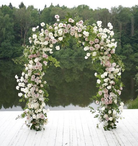 Full Floral Arch, Fall Ceremony Arch, Altar Flowers Wedding, Draping Decor, Summer Wedding Ceremony, Arch Designs, Lush Wedding, Floral Arch Wedding, Fabric Draping