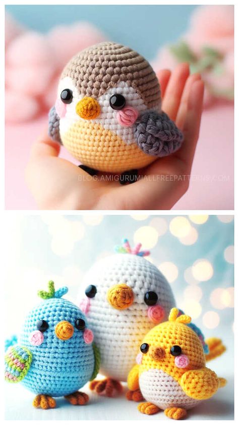 Small Crochet Birds Free Pattern, Amigurumi Bird Free Pattern, Bird Crochet Pattern Free, Crochet Love Birds, Crochet Birds Free Pattern, Bird Amigurumi Free Pattern, Bird Amigurumi, Crochet Bird, Crochet Bird Patterns