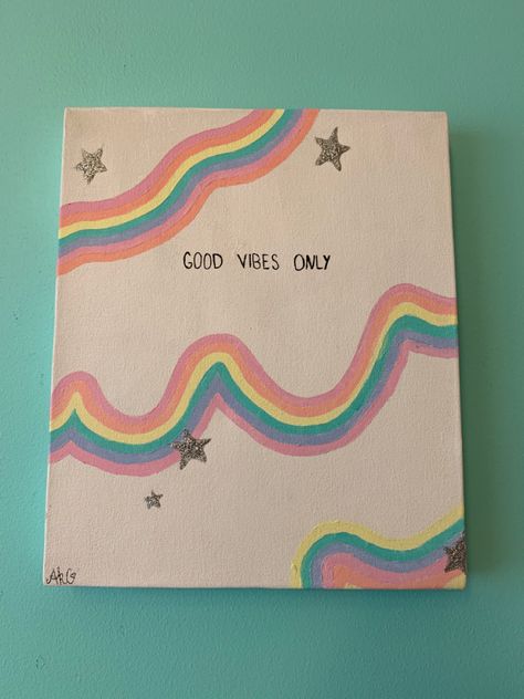 Cuadro 
Personalización 
Arcoíris 🌈 Good Vibes Drawing Art, Painting Asthetics Canvas Easy, Good Vibes Only Painting, Good Vibes Drawing, Dibujos Astetics Faciles, Cuadros Aesthetic Faciles, Ideas Para Pintar Cuadros Aesthetic, Good Vibes Painting, Cute Easy Paintings