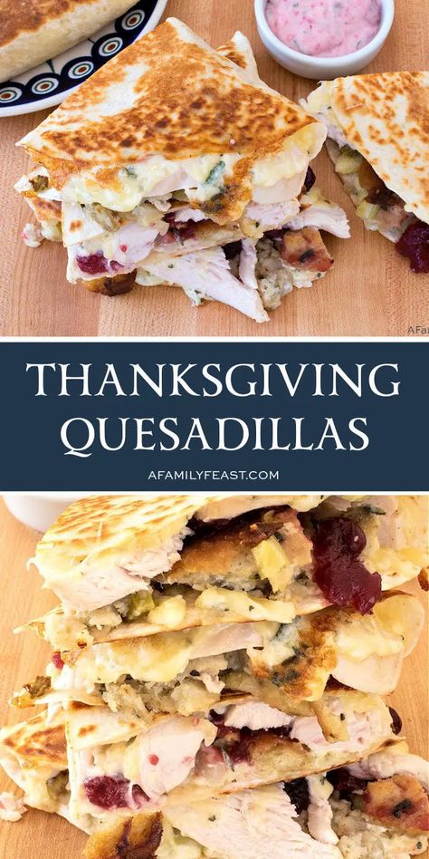 Leftover Turkey Quesadilla, Holiday Leftover Recipes, Thanksgiving Leftover Appetizers, Turkey Sage Danish, Leftover Turkey Stuffing Recipes, Thanksgiving Quesadilla, Thanksgiving Burrito, Stuffing Cranberry, Leftover Ideas