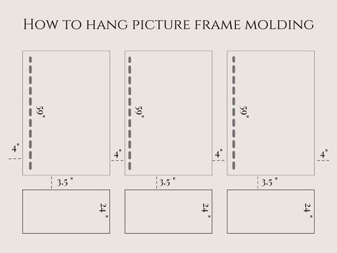 How To Measure Picture Frame Molding, Easy Diy Picture Frame Molding, Diy Frame Molding, Wall Molding Profile, Picture Frame Moulding Measurements, Picture Frame Molding Angled Wall, Picture Frame Moulding Hallway, Full Wall Molding, Green Picture Frame Molding