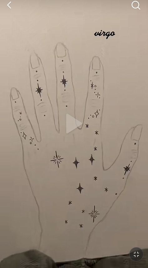 Virgo Stick And Poke, Virgo Simple Tattoo, Virgo Hand Tattoos For Women, Virgo Star Tattoo, Constellation Hand Tattoo, Virgo Star Constellation Tattoo Hand, Doodle Tattoo Sleeve, Star Constellations Tattoo Virgo, Cute Henna Tattoos