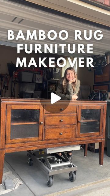 Jenna Townsend | Furniture Flips + DIY on Instagram: "Would you have kept or removed the glass doors? 🤔 Comment DETAILS & I’ll message you all the products I used on this makeover.  Another Fluted Furniture Flip in the books! We rolled out the Bamboo Red Carpet on this one! 😉  (Inspired by @diybydeebs bamboo rug makeover 🫶)  #furnitureflip #furnituremakeover #modernfurniture #diyproject #paintedfurniture #polewrap #thriftflip #woodfurniture #fluted #furnituredesign" Bamboo Furniture Makeover, Fluted Furniture, Rug Makeover, Pole Wrap, Bamboo Rug, Reeded Glass, Furniture Flip, Furniture Flips, Bamboo Furniture