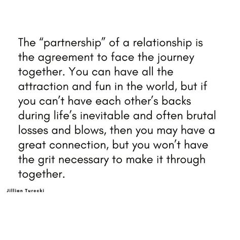 Jillian Turecki on Instagram: “Attraction and fun are super important aspects to a relationship, and the “partnership” part is not sexy at all honestly. But, it’s…” Jillian Turecki Quotes, Partnership Quotes, Life Partner Quote, Partner Quotes, Connection Quotes, Soul Poetry, Relationship Lessons, Strong Marriage, Love Advice