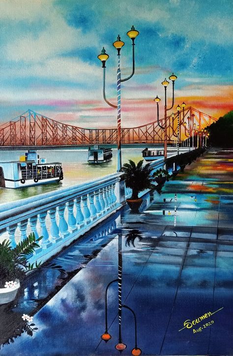 Millennium park, Kolkata Kolkata Canvas Painting, Kolkata Aesthetic Painting, Kolkata Paintings Art, Kolkata Watercolor Painting, Kolkata Illustration Art, City Scenery Drawing, Kolkata Drawing, Kolkata Sketch, Kolkata Illustration