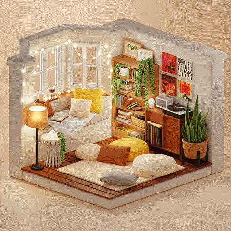 Cozy Reading Room, Side Scroller, 3d Isometric, Architectural Presentation, Casas The Sims 4, Isometric Design, Miniature Rooms, Cozy Reading, Decoration Inspiration