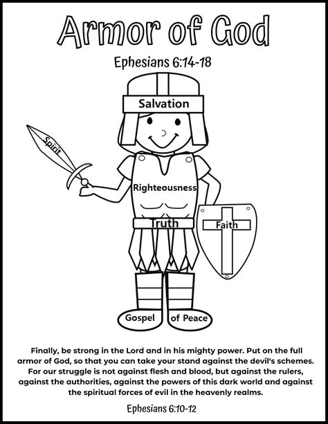 Armor of God Coloring Page - Girl God Coloring Pages, God Activities, Bible Activity Sheets, Armor Of God Lesson, Study Printables, Preschool Bible Lessons, Kids Sunday School Lessons, The Armor Of God, Christian Activities