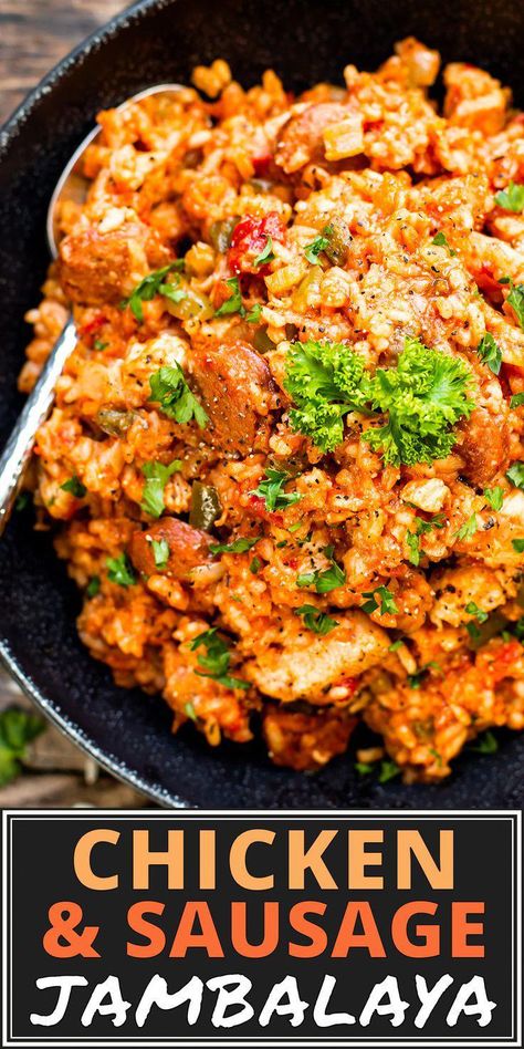 Sausage Chicken Jambalaya, Chicken And Rice Jambalaya, Easy Chicken And Sausage Jambalaya, Jambalaya Recipe Not Spicy, Sausage Chicken And Rice, Chicken And Andouille Jambalaya, Recipes That Reheat Well, Cajun Chicken And Sausage Jambalaya, Andouille Sausage Recipes Rice