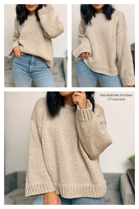 Easy Slouchy Sweater Free Knitting Pattern Simple Knit Sweater Pattern Free, Knit Raglan Sweater Pattern Free, Easy Knit Sweater Pattern Free, Free Knitting Patterns For Women Sweater, Free Knit Sweater Patterns, Oversize Sweater Crochet Pattern, Slouchy Sweater Pattern, Drop Shoulder Sweater Pattern, Chunky Knit Sweater Pattern Free