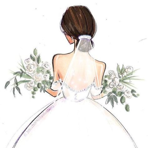 Bride Clipart, Wedding Drawing, Megan Hess, Wedding Illustration, Girly Drawings, Pola Sulam, Dress Drawing, Flower Background Wallpaper, 자수 디자인