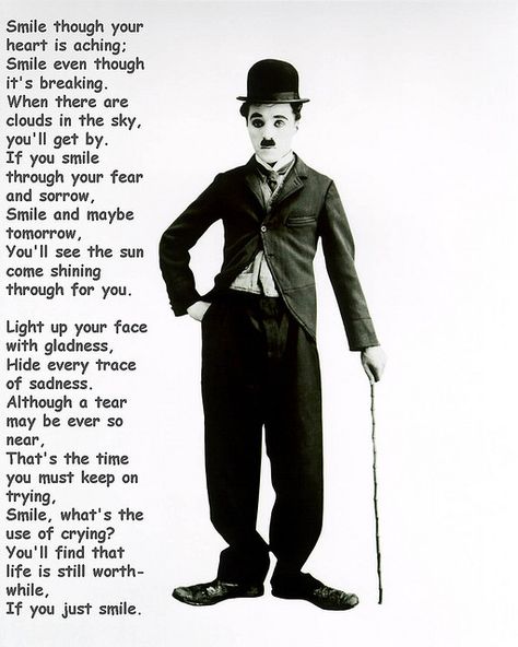 famous words.. some truth too....not so easy to do though Charlie Chaplin Quotes Inspirational, Smile Charlie Chaplin, Chaplin Quotes, Smile Lyrics, Meditation Pictures, Charlie Chaplin Quotes, Tough Quote, Spiritual Motivation, Meaningful Poems