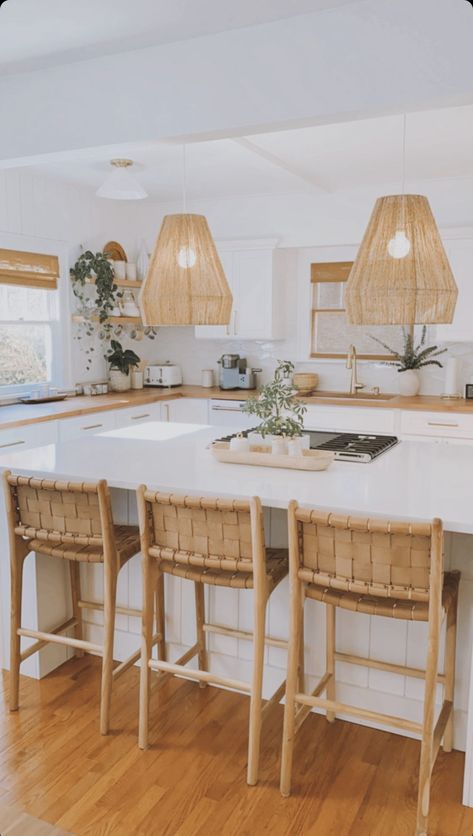 Coastal Kitchen Barstools, Beach Boho Kitchen, Boho Counter Stools, Boho Bar Stools, Airbnb Amenities, Boho Airbnb, Hamptons Interior Design, Hamptons Interior, Saint Raphael