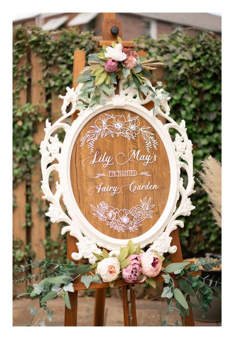 Welcome Fairy Signs, Pink Fairy Themed Party, Fairy Welcome Signs, Fairy Birthday Welcome Sign, Enchanting Birthday Party, Fairy First Birthday Sign, Fairy Tale First Birthday Party, My Fairy First Birthday Centerpieces, Fairy Garden Tablescape