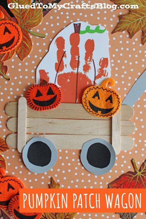 Fall Craft Prek, Popsicle Stick Pumpkin, Wagon Craft, November Art, Truck Crafts, Autumn Craft, Fall Classroom, November Crafts, Paper Bag Crafts