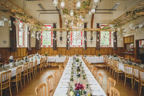 Click here for the full article from Foxley Photography Hall Christmas Decorations, Candlelit Wedding, Village Hall Wedding, Amazing Weddings, Whimsical Wonderland Weddings, Hall Decor, Wedding Hall, Wedding Location, Orange Wedding