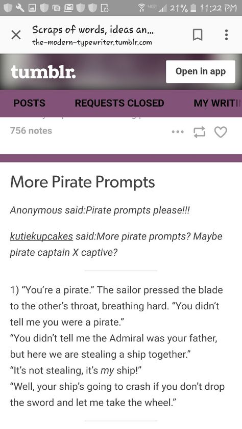 Credit: the_modern_typewriter Pirate Writing Prompt, Pirate Writing, Modern Typewriter, Writing Time, Cost Calculator, Story Writing Prompts, Book Prompts, Writing Dialogue Prompts, Dialogue Prompts