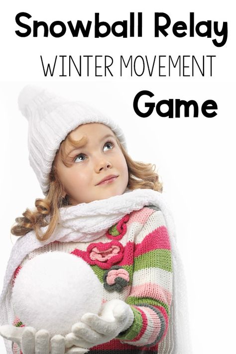 Snowball Relay - Winter Movement Game | Pink Oatmeal Winter Relay Races For Kids, Snowball Games For Kids, Christmas Gross Motor Activities Preschool, Indoor Snowball Games, Snowball Games, Snowman Activities, Pink Oatmeal, Snowflake Ball, Preschool Music Activities