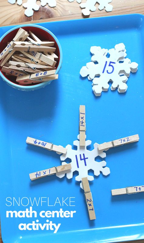 This great homeschool or math center activity is perfect for winter. Practice math facts with a little novelty and winter theme. Winter Math Craft, Snow Math Activities, Winter School Activities, January Math Activities, Winter Montessori Activities, Snow Math, Snowman Math, Winter Stem Activities, Winter Math Centers