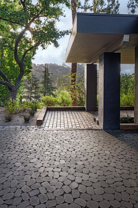 Mosaic Walkway, Cobblestone Pavers, Wood Walkway, Landscape Pavers, Paver Designs, Permeable Pavers, House Front Porch, Dream Landscape, Rustic Traditional