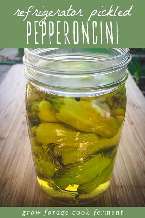 Refrigerator pickles are a quick and delicious way to preserve the summer harvest, but you don't have to stick to pickled cucumbers - there are many vegetables you can use, like pepperoncini peppers! This recipe for quick refrigerator pickled pepperoncini peppers will become a new favorite! Pepperoncini Recipes, Store Peppers, Preserve Peppers, Pickled Pepper Recipe, Pickled Pepperoncini, Canning Peppers, Refrigerator Pickles Dill, Pickled Banana Peppers, Pickled Peppers