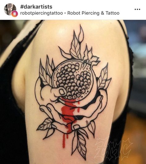 Bold Linework Tattoo, Forearm Tattoo Women Linework, Pomegranate Heart Tattoo, Snake And Pomegranate Tattoo, Pm Tattoo, Tarot Tattoos, Persephone Tattoo, Piercing And Tattoo, Pomegranate Tattoo