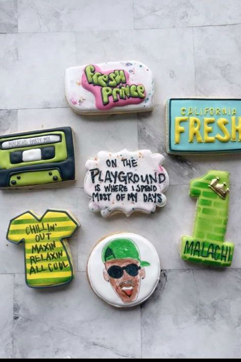 Check out this awesome Fresh Prince of Bel-Air-themed 1st birthday party! The cookies are so much fun! See more party ideas and share yours at CatchMyParty.com Fresh Prince Of Bel Air Birthday Party, Fresh Prince Birthday Party Decorations, Fresh Prince Of Bel Air Party Theme, Fresh Prince Birthday Party, Pooh Graduation, Fresh Prince Theme, Diy Party Gifts, Lisa Baby, Prince Birthday Theme