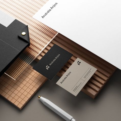 Stylish branding project for architecture firm abduzeedo0303—23 The Abduzeedo design blog is excited to showcase a recent branding and visual identity project for architect Andreia Anjos, who is based in Sintra, Portugal. The project was created by Luiz Design and features a contemporary design style that incorporates many angles into her projects, it was important to create a visual identity that truly represented her unique perspective. The goal was to create a strong symbol that would… Showcase Portfolio, Typography Brochure, Brand Showcase, Identity Presentation, Interior Designer Business Card, Architect Logo, Contemporary Design Style, Identity Project, Architecture Logo