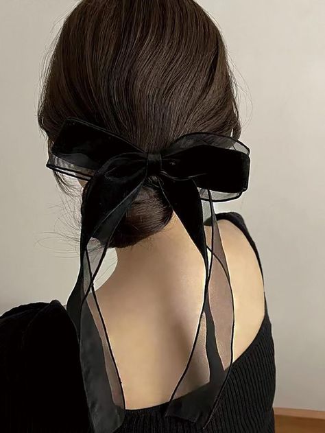 Short Hairstyle Women Accessories, Business Woman Hairstyles, Short Hair Tie, Coquette Hairstyles, Black Hair Bows, Style Français, Hair Accessories Set, Ribbon Hairstyle, Hair Accessories Clips