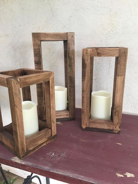 Candels Sticks, Barnwood Decor, Lantern Candle Centerpieces, Farm Decorations, Rustic Shabby Chic Decor, Wood Lanterns, Lanterns Wedding, Wedding Lantern, Barn Wood Decor