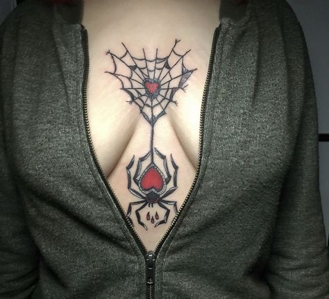 Spiderweb Tattoo Chest, Spider Neck Tattoos Women, Spiderweb Chest Tattoo, Rob Tattoo Women, Grunge Tattoo Designs, Hairline Tattoos, Butterfly Hand Tattoo, Spider Web Tattoo, Web Tattoo