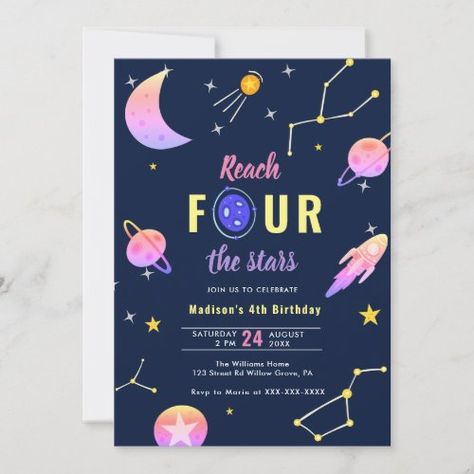 4th Birthday Boys, 4de Verjaardag, Star Birthday Party, First Trip Around The Sun, Astronaut Birthday, 1st Birthday Party Invitations, Space Birthday Party, Happy 4th Birthday, 2nd Birthday Invitations