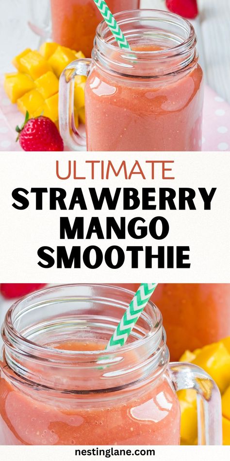 Sip on the ultimate refreshing drink with this Strawberry Mango Smoothie! Perfect for a quick, healthy boost, this smoothie blends strawberries, mango juice, and low-fat yogurt, with a hint of honey for sweetness. It's an easy, delicious option for breakfast or a snack. Ready in just 5 minutes, it's the perfect way to start your day or enjoy a midday pick-me-up. Packed with vitamins and low in calories, this smoothie is a tasty and nutritious choice for any time of the day! Strawberry Mango Smoothie, Pineapple Strawberry, Low Fat Yogurt, Easy Blueberry, Mango Fruit, Strawberry Yogurt, Mango Juice, Easy Snack Recipes, Mango Smoothie